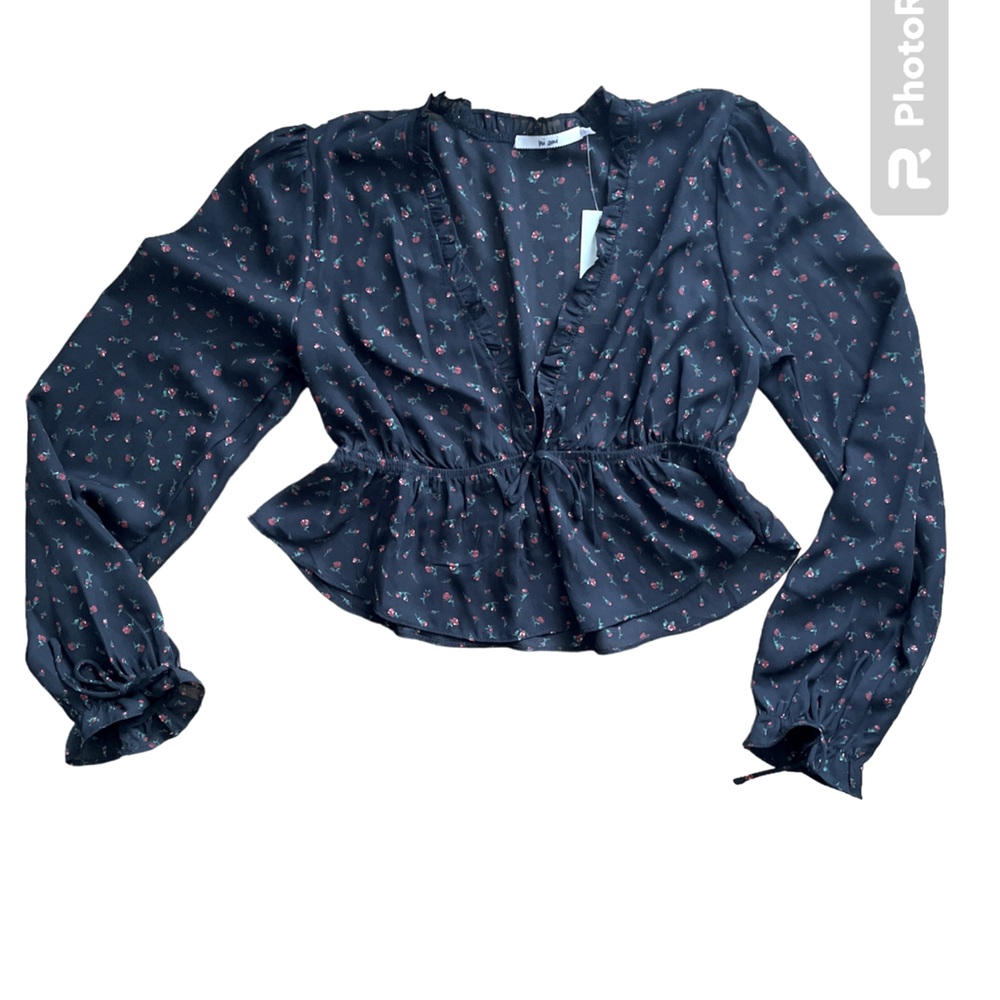 NWT Small long sleeve cropped black sheer top